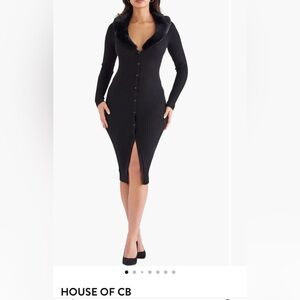 House of CB: Raine Faux Fur Trim
Long Sleeve Rib Dress